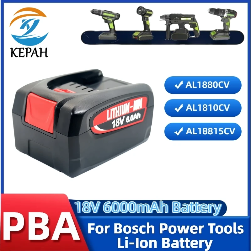 

For Bosch PBA Rechargeable Battery 6000mAh 18V Power Tools AL1880CV AL1810CV AL18815CV AL1830CV Replacement Battery