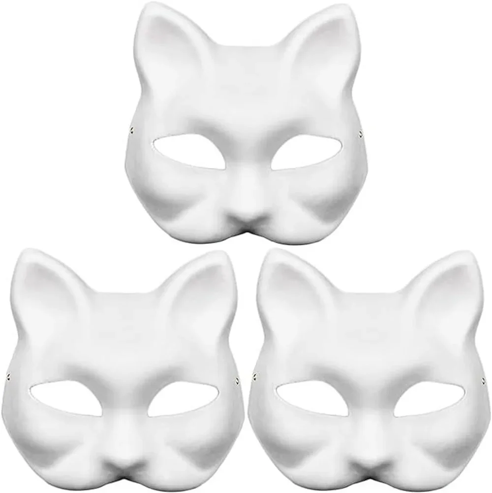 5-30Pcs Cat Fox Mask Halloween Blank Mask Costume for Kids Adults for Holiday Party Role Playing Accessories