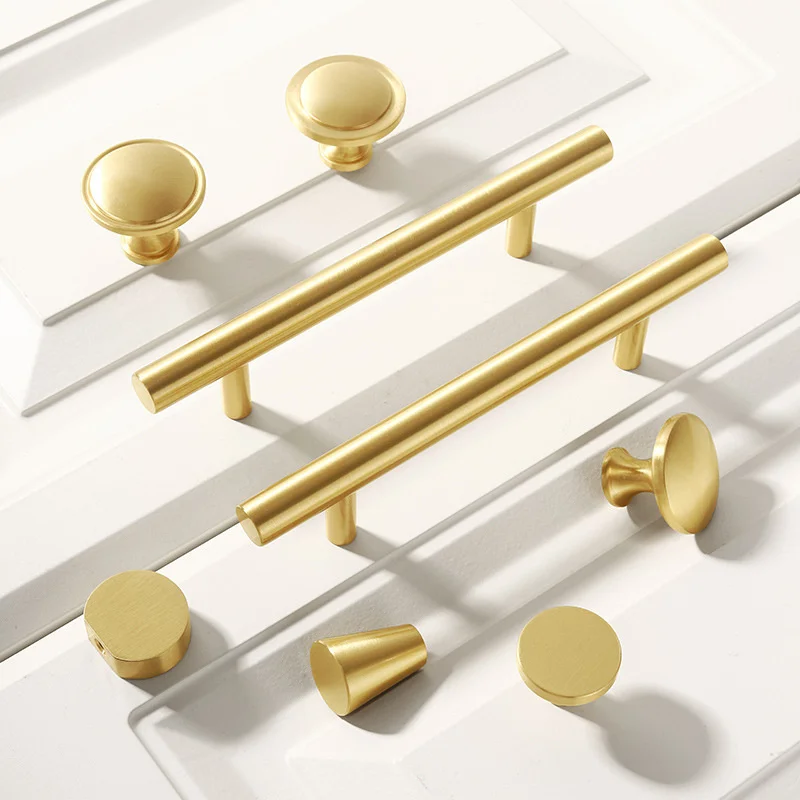 Nordic Solid Brass Cabinet Door Handle Long Bar Wardrobe Dresser Handles Shoe Drawer Knob Pulls Kitchen Furniture Accessories