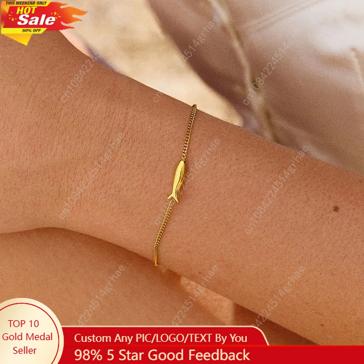 

18K Real Gold-Plated Stainless Steel Sardine Bracelets Small Yellow Fish Bracelets Simple Summer Ocean Jewelry Gifts For Women
