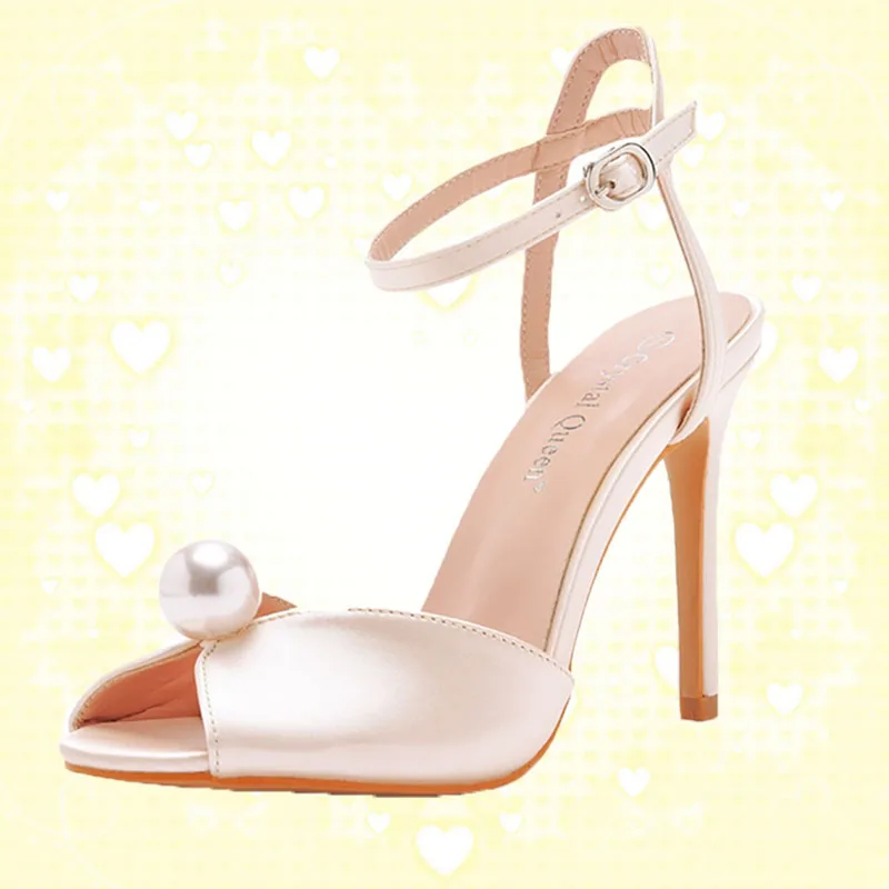 10 cm hochhackige Sandalen, luxuriöses weißes Satin-Tuch, Fischmaul, Damenschuhe, Bankett, Hochzeitskleid, Brautschuhe, weiblich