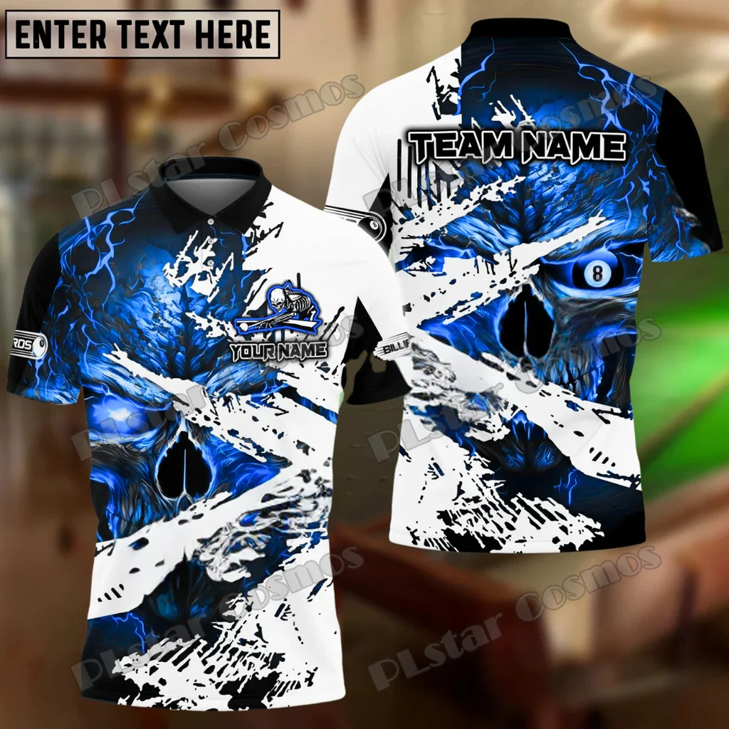 Billiard 8 Ball Inferno Skull Multicolor Options Personalized Name 3D Printed Fashion Mens Polo Shirt Summer Unisex Shirt POL227