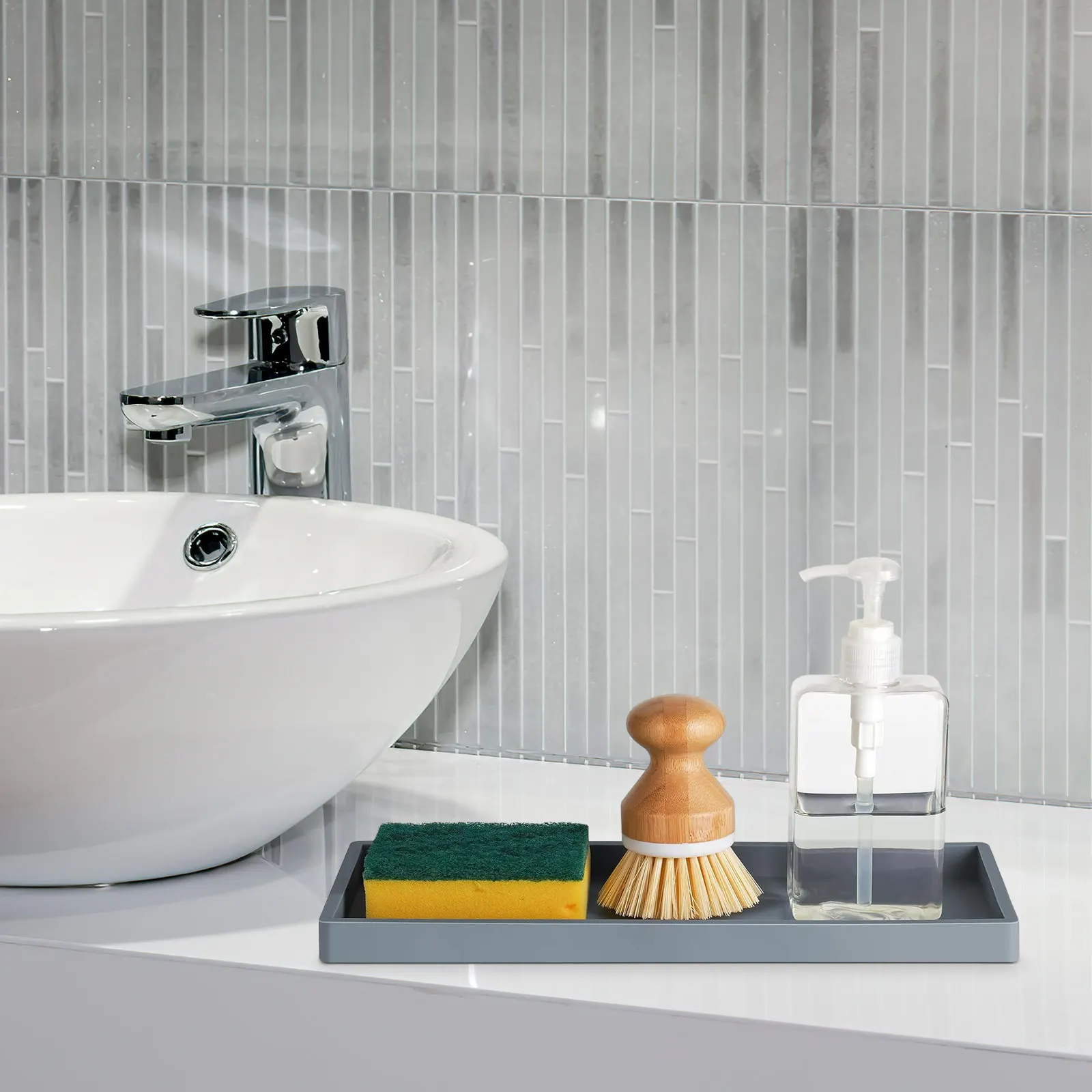 Silicone Marble Pattern Vanity Tray For Bathroom Kitchen Counter Storage Organizer Key Cosmetics Jewelry Toiletries Soap