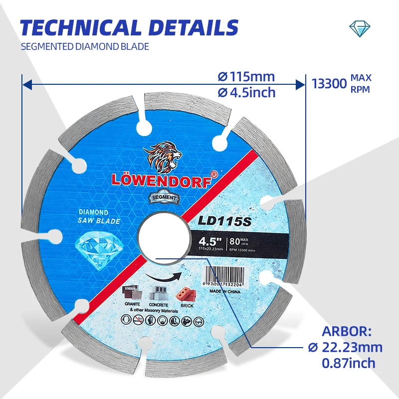 115mm Diamond Dry Segmented Saw Blade Grooved Granite Marble Cutting Tool for Concrete Stone Slicing Angle Grinder 4 1/2inch