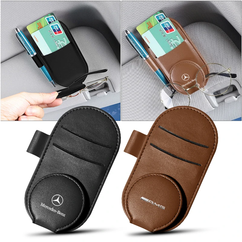 Leather Car Glasses Clip Sun Visor Multi-function Sunglasses Clip for Mercedes-Benz W213 W222 W108 W212 W220 W221 W126 W140 W168