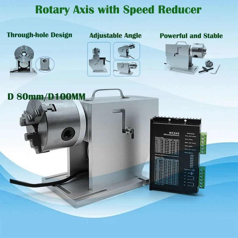 Professional Through Hole DesignClaws Rotary Axis Diameter 80mm 100mm Max For Fiber Laser Carving Engraving Marking Machine