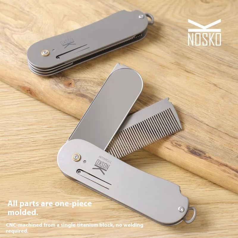 

Pure Titanium Comb Mirror Integrated Folding Compact Makeup Mirror Set Portable Cartoon Dense Tooth Comb For Outdoor Activities