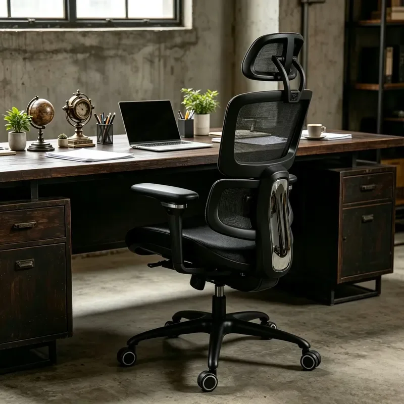 Ergonomic Office Chair with Adjustable Headrest and Lumbar Support Fabric Swivel Computer Seat with Armrests for Home