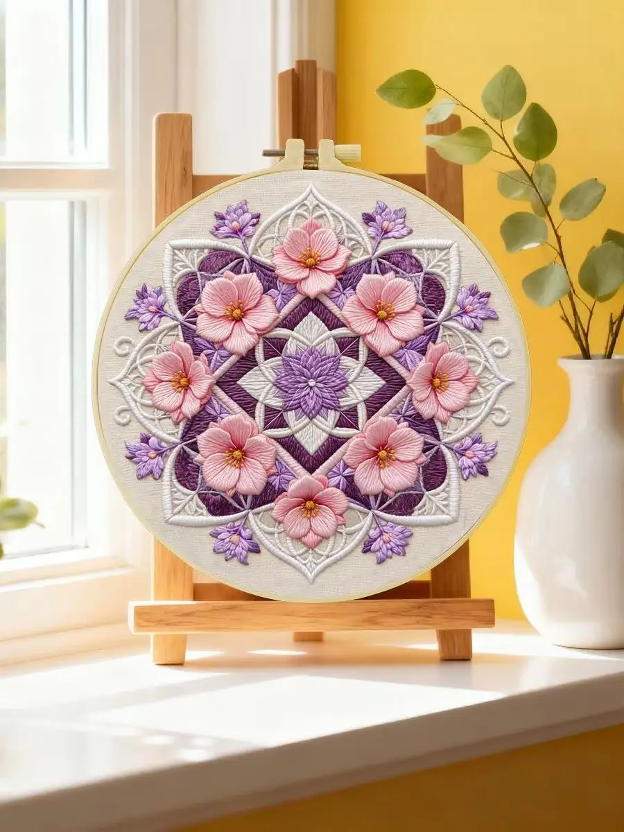 1 Stück 20X20CM/15X15CM 7,87/6,3 Zoll Blumen-Stickerei-Starter-Kit DIY-Kit DIY-Stickerei-Set für Anfänger – Detail 6