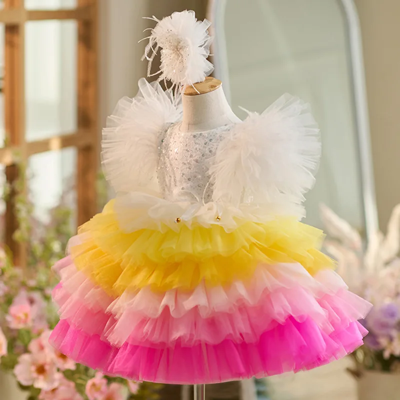 Rosa Tüll Blumen mädchen Kleid für Hochzeit geschwollene Tutu Outfit Prinzessin Geburtstags feier Erstkommunion Ballkleid 12m 24m