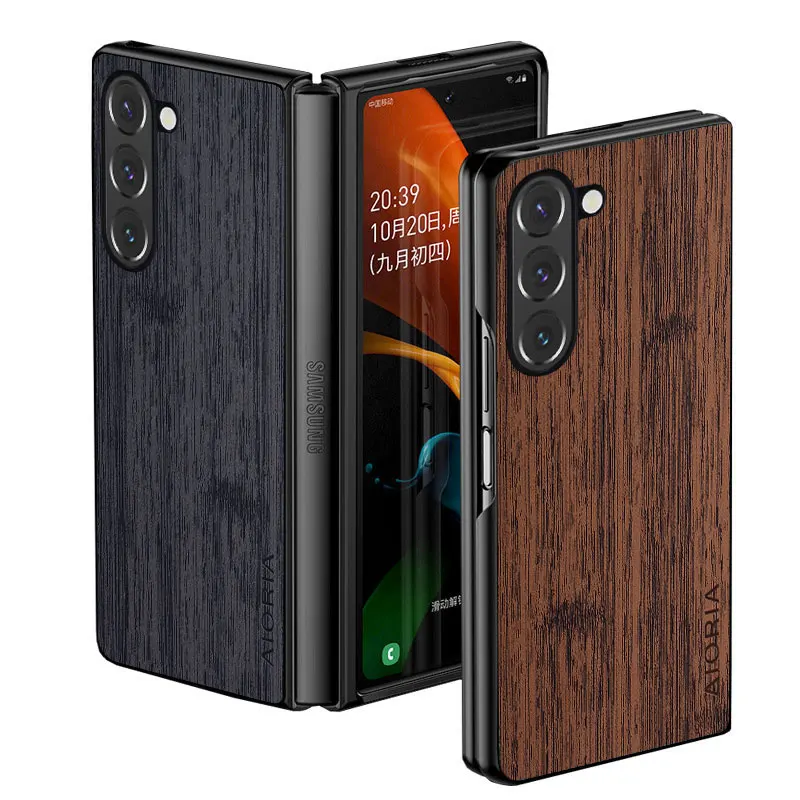 Funda para Samsung Galaxy Z Fold 5 Z Fold5 5G funda de cuero con patrón de madera de bambú coque para samsung galaxy z fold 5 funda capa