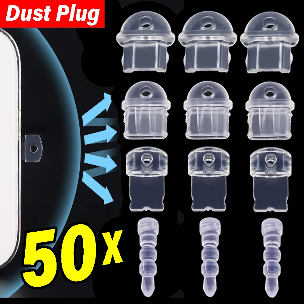 50/20/1PCS Protetor de Poeira Transparente DIY para Porta de Carregamento Tipo C Micro USB e Conector de Fone de Ouvido de 3.5mm para iPhone