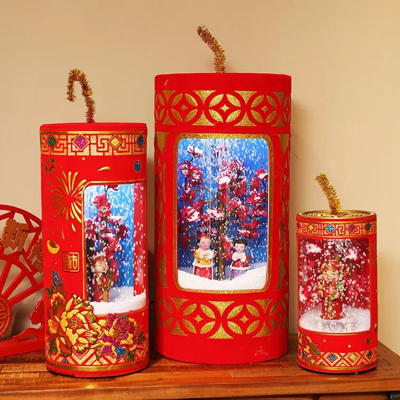 For Spring Festival New Year Decorations Flocking Red Firecracker Music Light Ornaments For Shopping Mall Hotel Festive