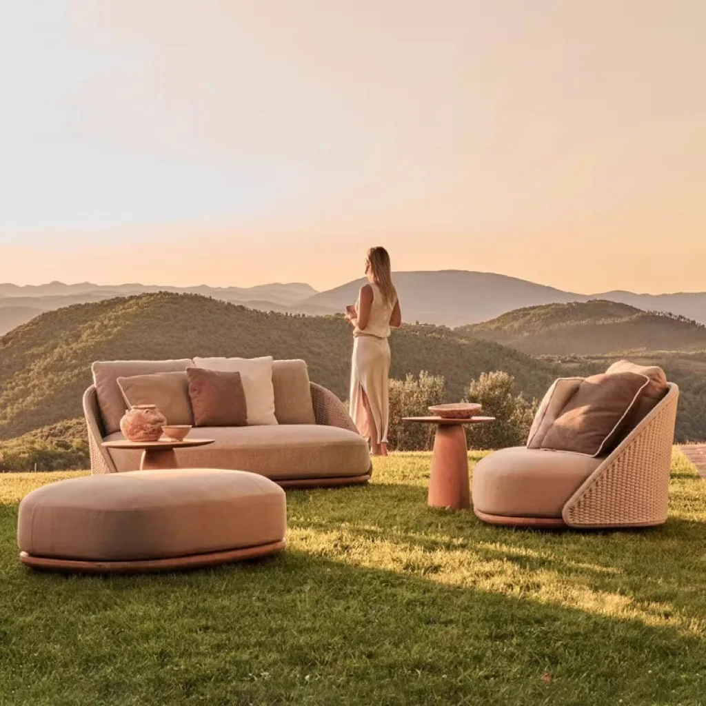 

Nordic outdoor teak sofa, villa courtyard outdoor balcony garden leisure rattan hotel