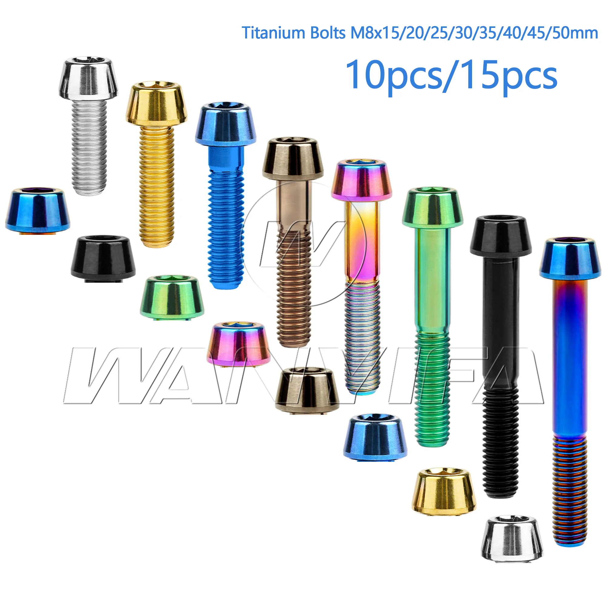 

Wanyifa Titanium Bolts M8x15/20/25/30/35/40/45/50mm Allen Key Taper Screw for Bicycle Motorcycle Car Ti Fastener 10/15pcs