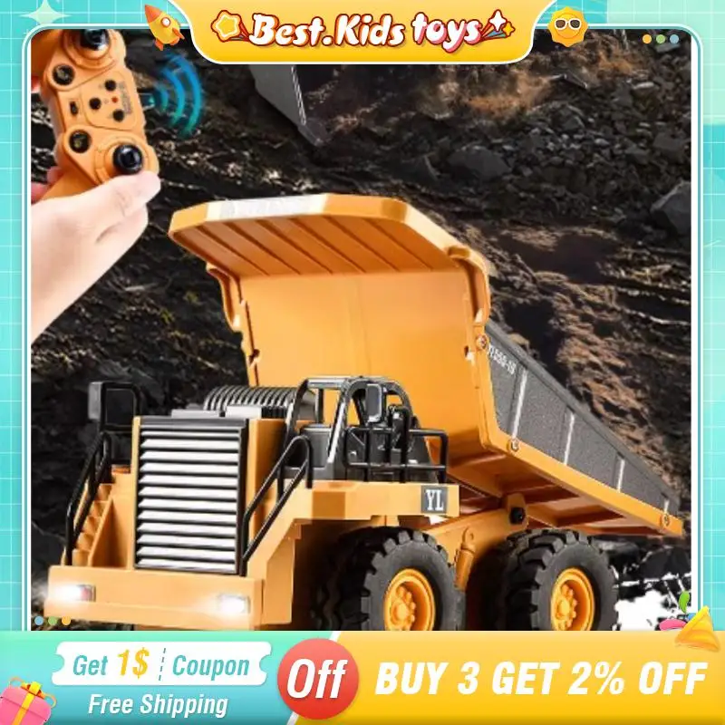 2.4G 9CH RC Dump Truck Alloy Excavator Lights Remote Control Bulldozer Kids Toys Multi-functional Engineering Vehicle Boys Gifts