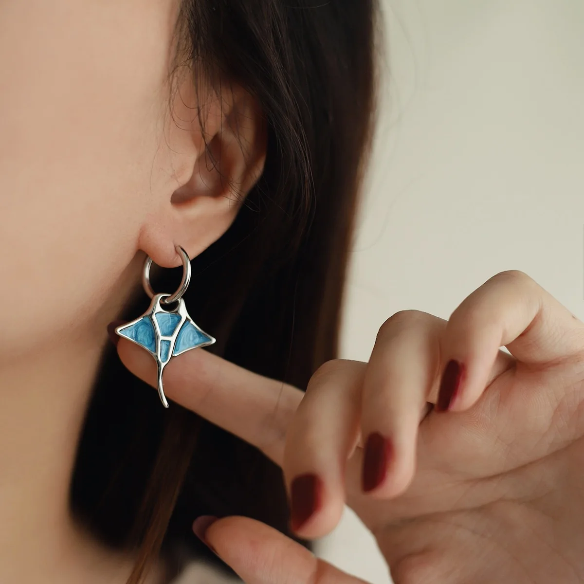 Devil Fish Ocean Wind AB Asymmetric Dripping Oil Earrings 18K PVD Plated Versatile Daily Attractive Jewelry for Women Gift
