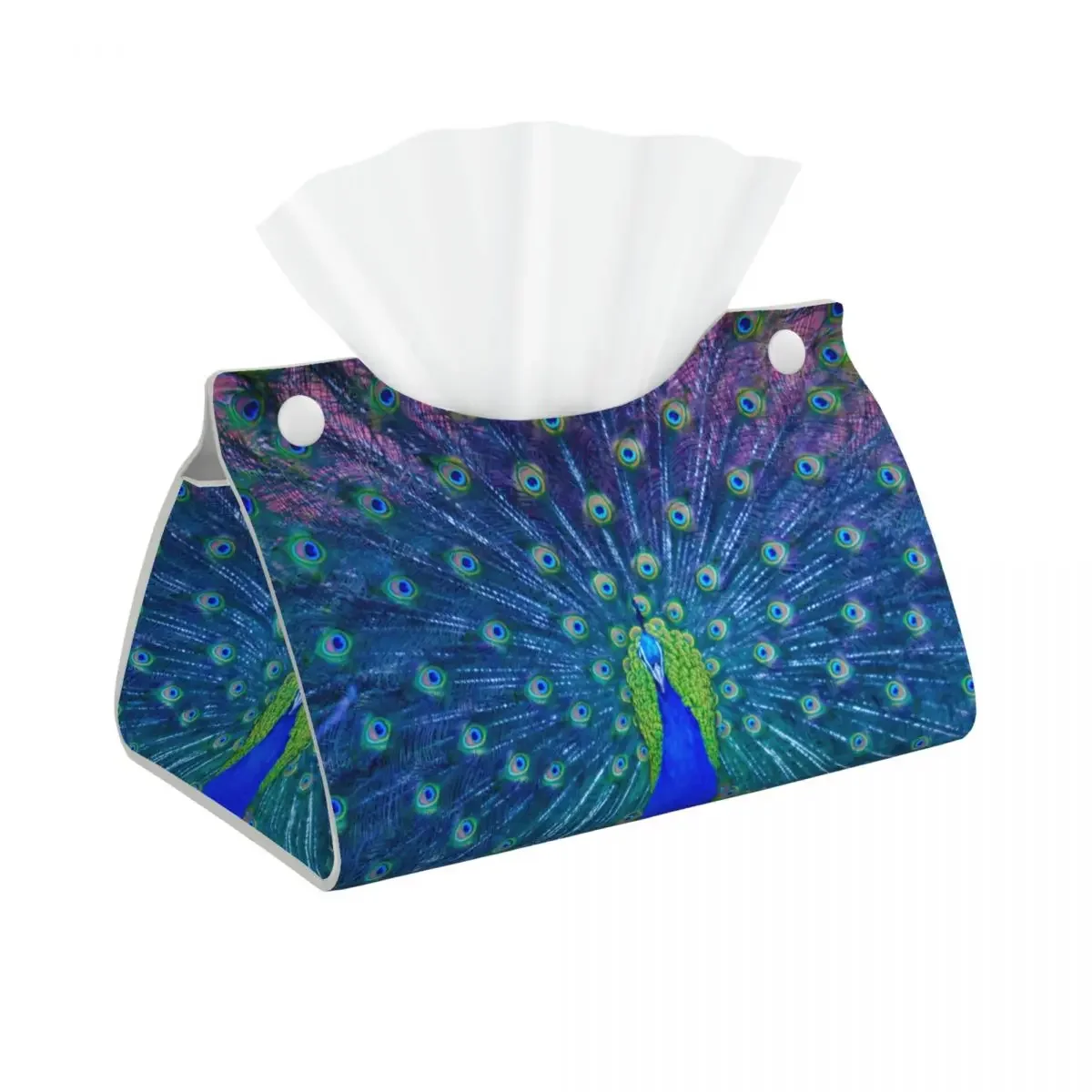 Custom Peacock Tissue Box Cover PU Leather Rectangular Feather Animal Cute And Beautiful Facial Tissues Holder for Car