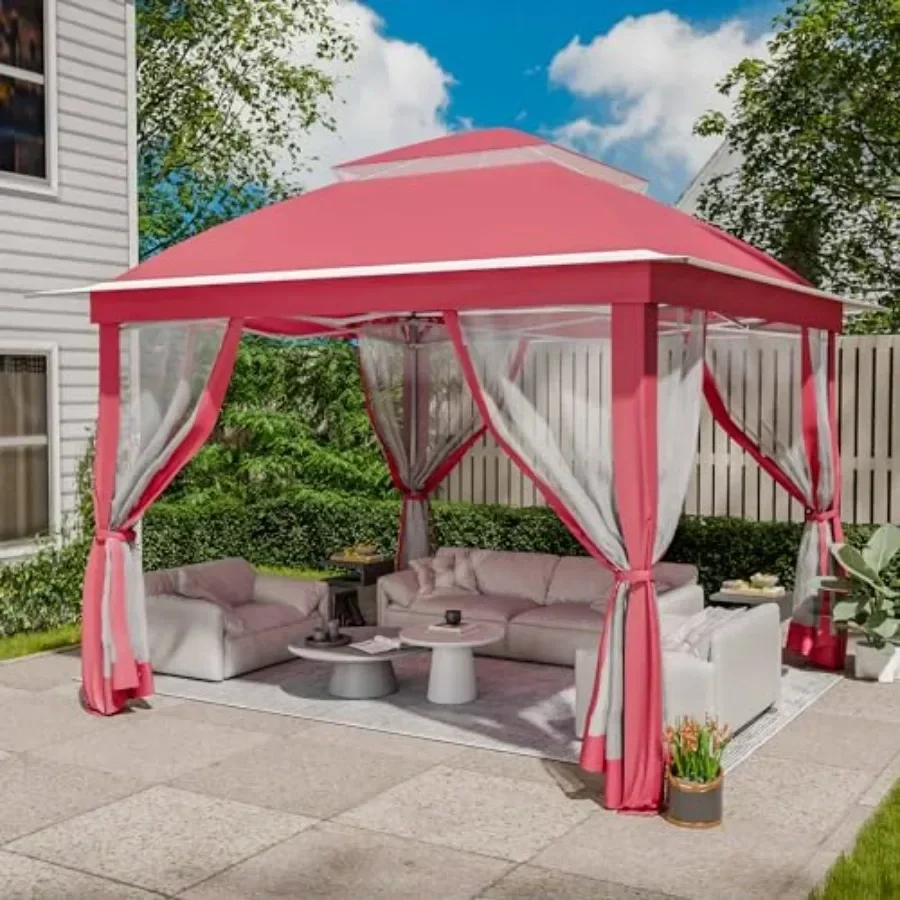 Pop Up Gazebo 11x11 Outdoor   Shelter Tent with Mosquito Netting Metal Fe Storage Bag for Patio Garden Backyard