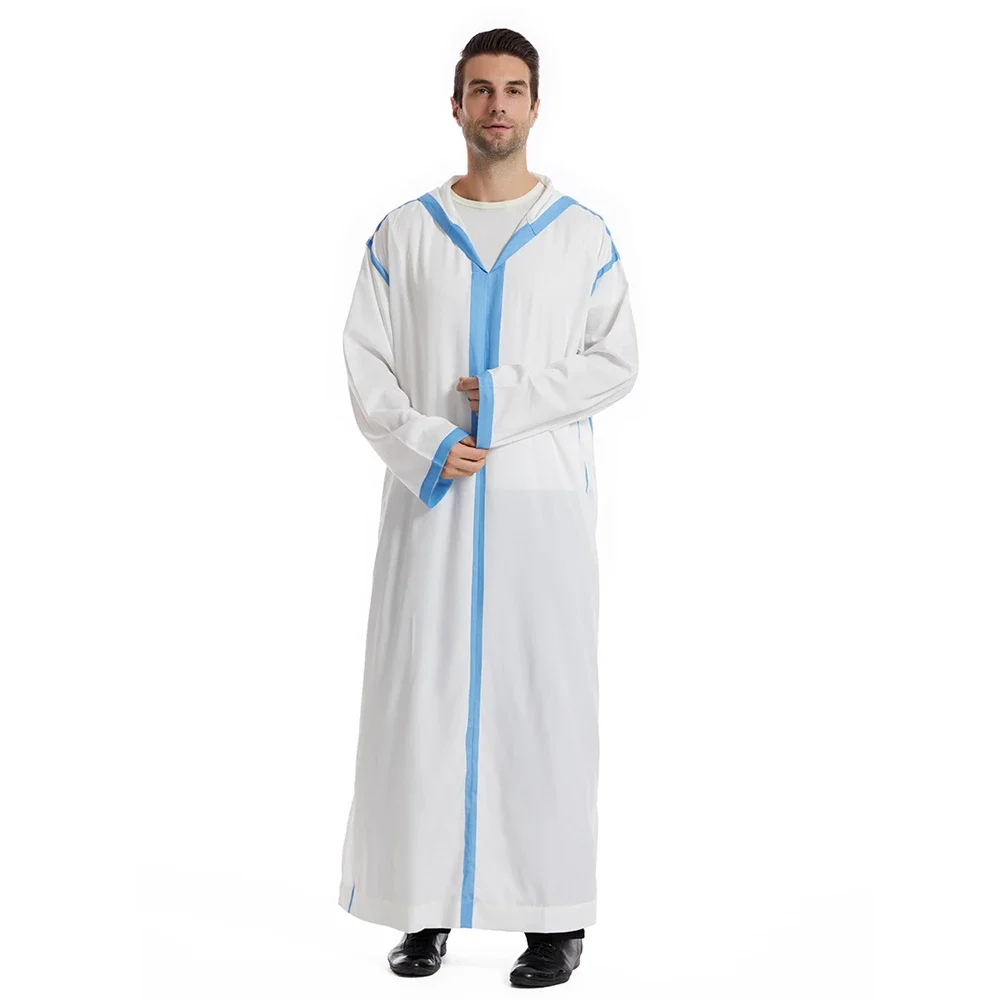 

2025 Men Muslim Thobe Middle East Jubba Thobe Long Sleeve Islamic Robe Men Muslim Dress Saudi Arabic Hooded Thobe Abaya Djellaba