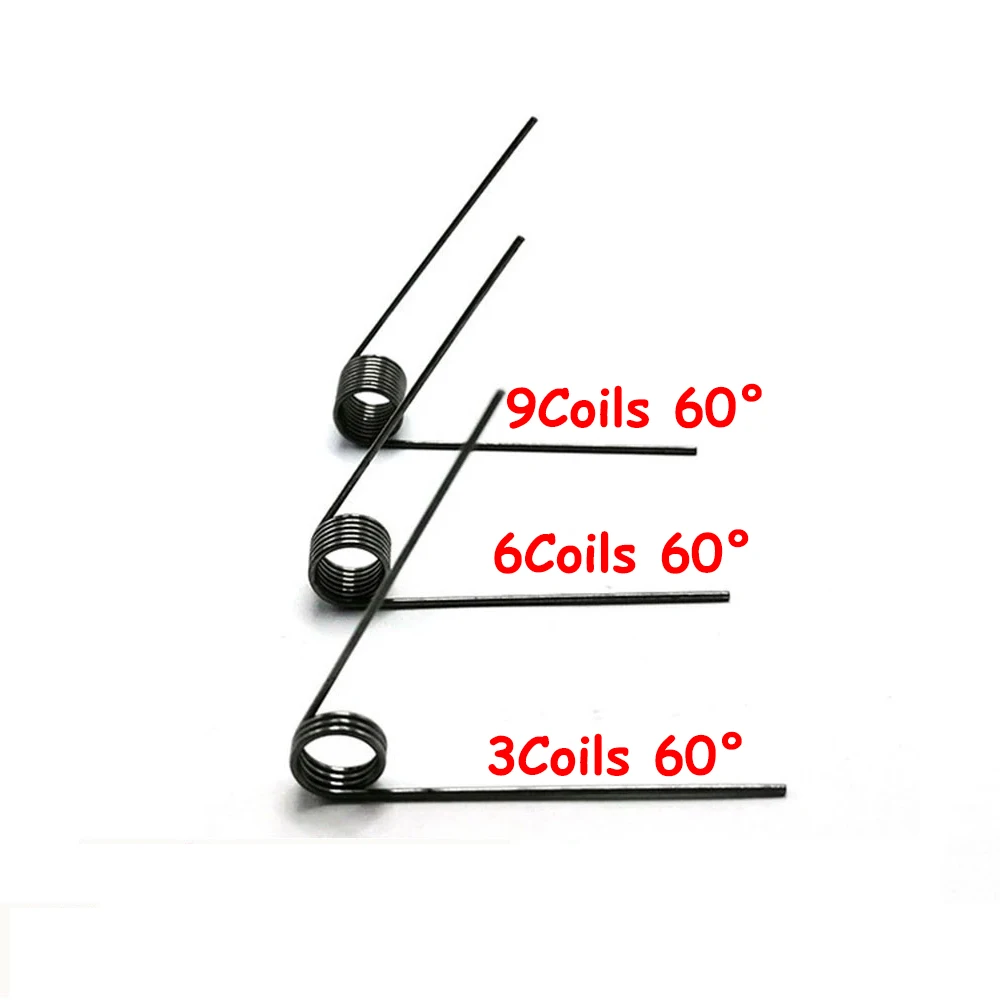 Yiqianyuan 10 szt. 1,4 mm sprężyna skrętna ze stali sprężynowej 3/6/9 cewek Opcje Kąty 60/90/120/180 dla majsterkowiczów i projektów domowych