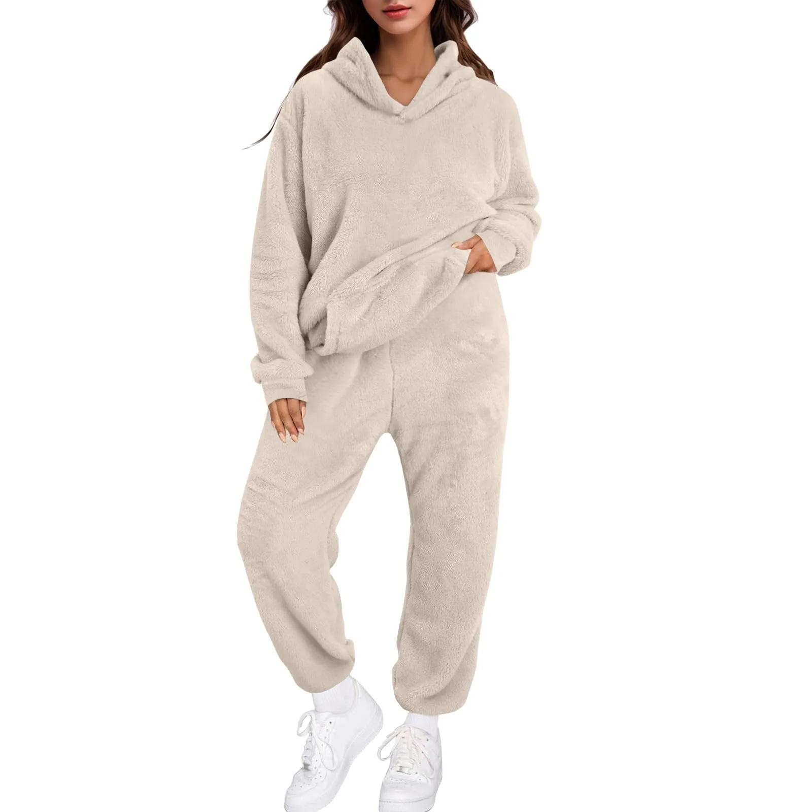 Winter Warme Fleece Pyjamas Für Frauen Set 2025, Neue Verdickte Mit Kapuze Nachtwäsche Weiche Warme Homewear frauen Plüsch Loungewear