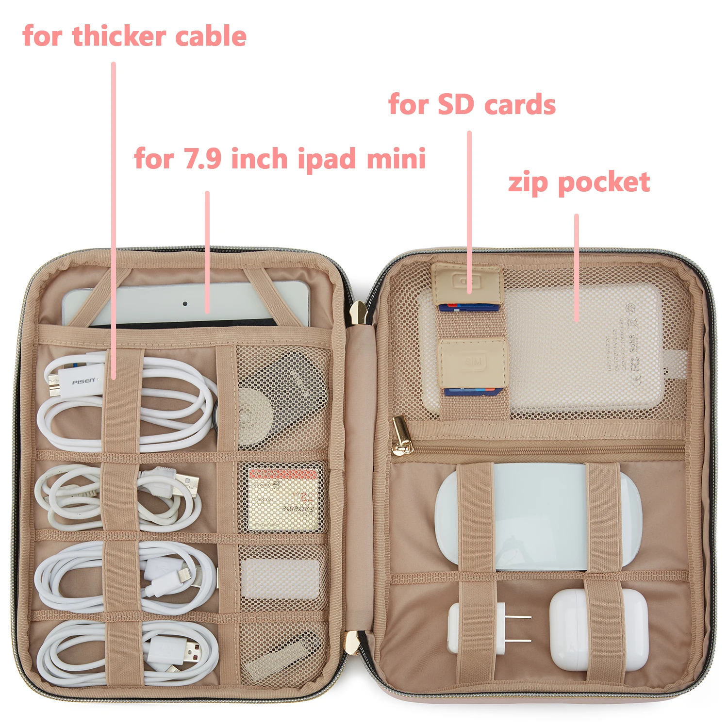 BAGSMART Travel Cable Organizer Waterproof Travel Gadget Pouch Charge Power Bank Ipad Headphone Organizer travel essentials