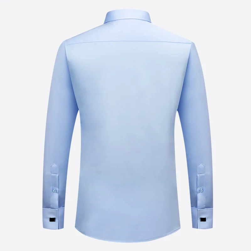 Men's French Cufflinks Shirt Made of Pure Cotton Long Sleeved Slim Fit Concealed Button, Solid Color High End Wedding Dre