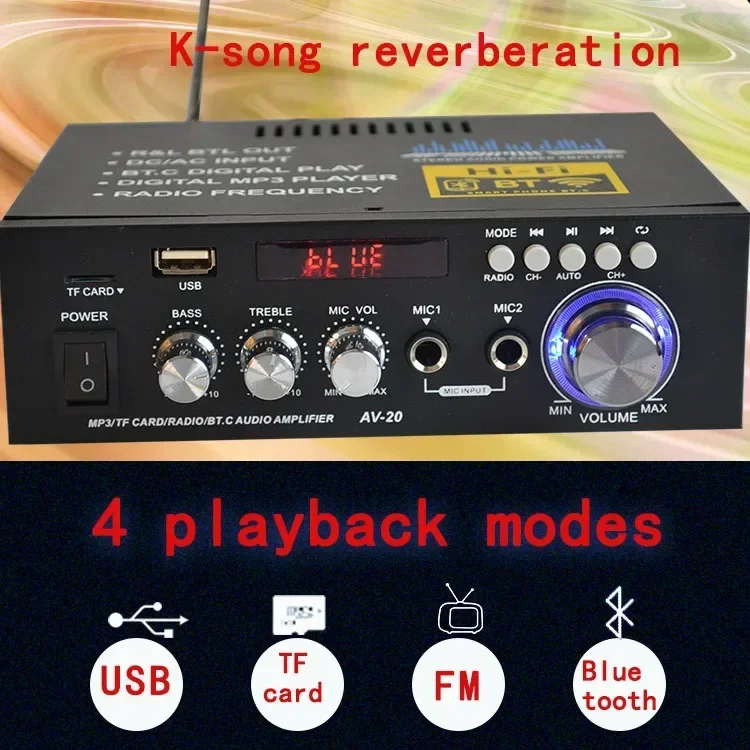 Durable Bluetooth 2.0 High-power Amplifier 220V Home Mini Card Receiver USB Drive with Karaoke Bass Speaker