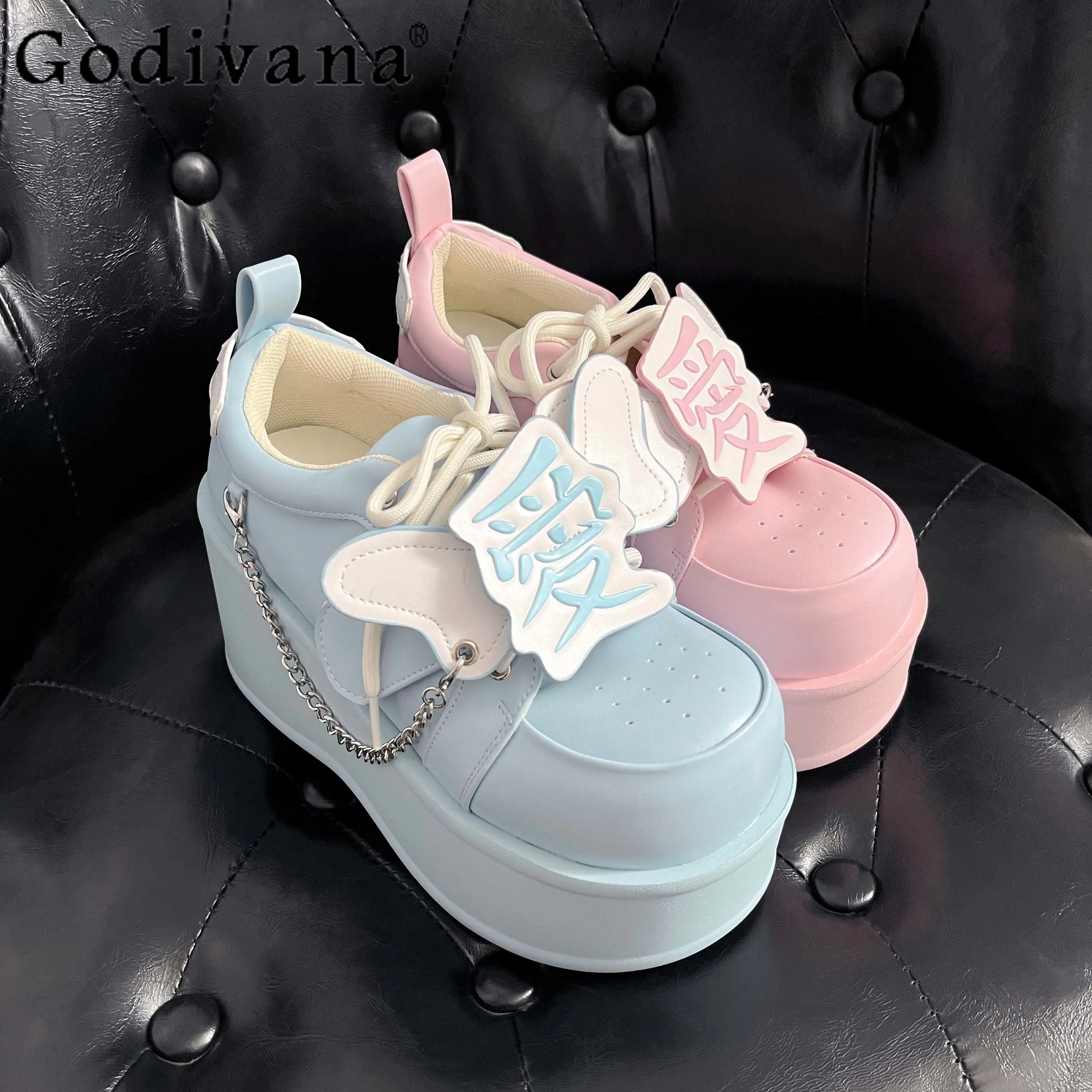 

Original Japanese Girl Sweet Kawaii Metal Chain Subculture Pink Platform Shoes Women Autumn New Fashion All-Match Lolita Shoes