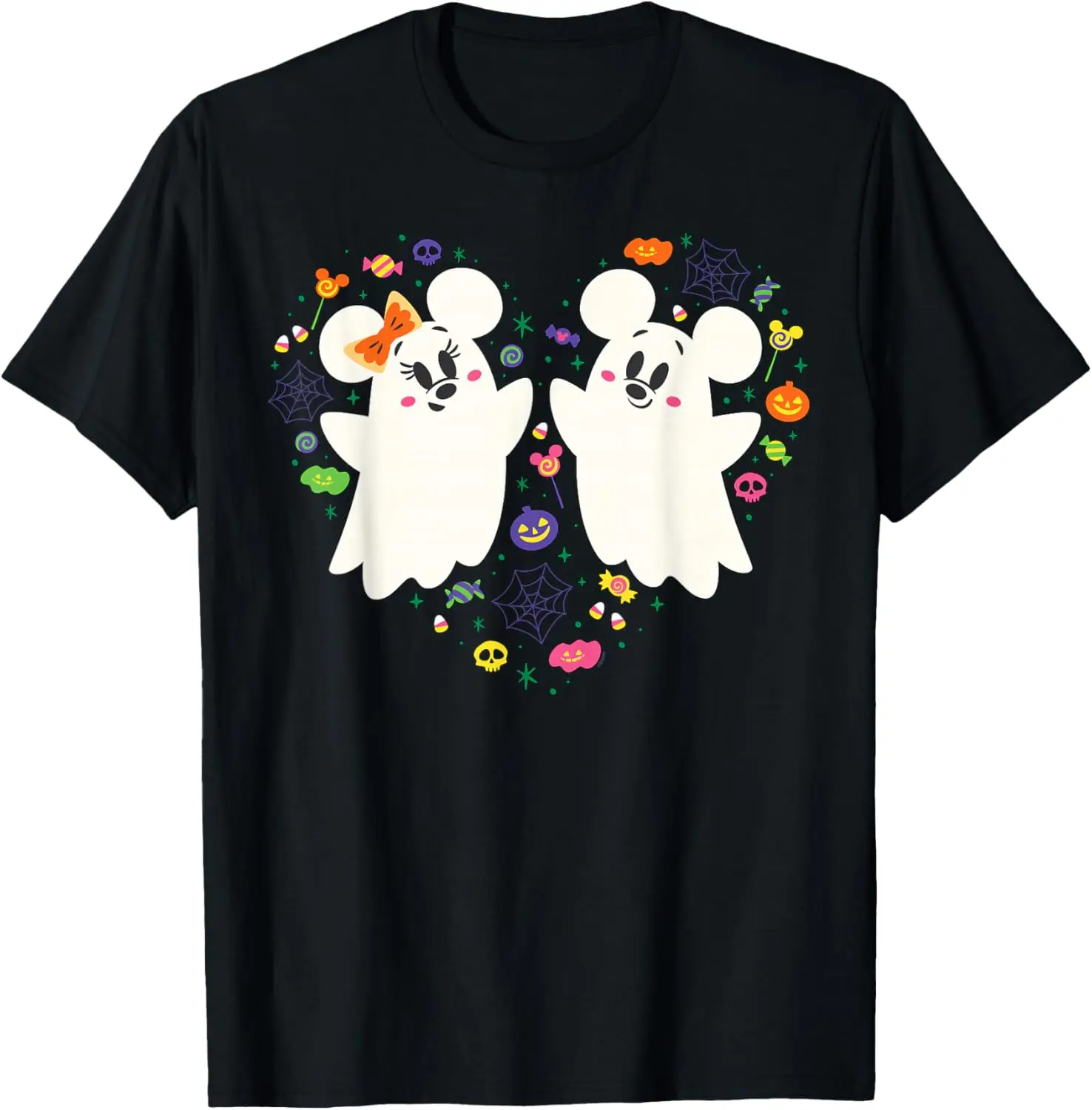 

Mickey And Minnie Cute Little Ghosts Halloween Heart T-Shirt Summer Short-Sleeved Breathable Sweat-Wicking Versatile Fashion