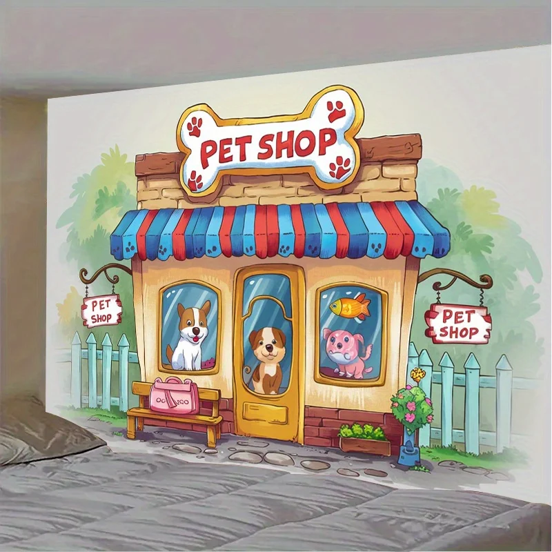قطعة واحدة من لافتة حفلات متجر الحيوانات الأليفة المسطحة - خلفية بوليستر نابضة بالحياة، مع رسوم توضيحية لطيفة للكلاب والقطط، لا تتطلب إمدادًا للطاقة