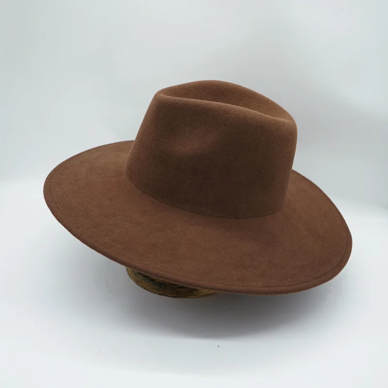 Wide Brim Fedora Hat -100% Wool Felt Water Resistant Ribbon Bow Band  Winter Hats