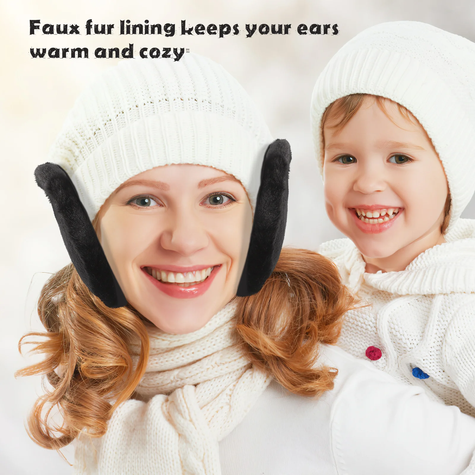 Зимние регулируемые вязаные наушники унисекс, черные, один размер, подходит для большинства уличных наушников с отделкой из искусственной подкладки, теплая уютная зима