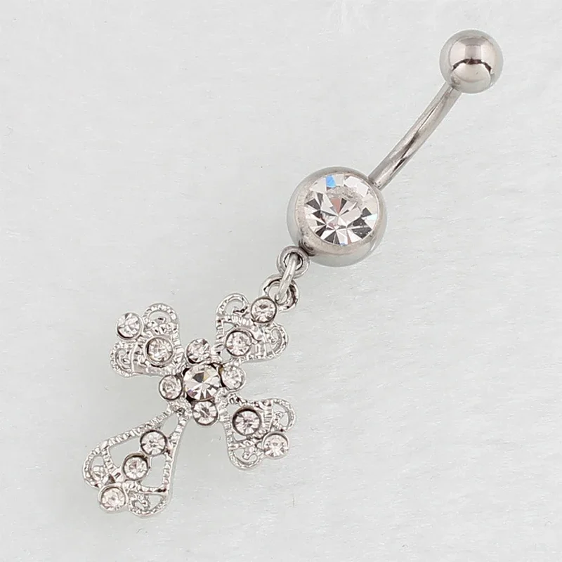 الفولاذ المقاوم للصدأ الصليب قلادة السرة مسمار موضة كريستال حجر الراين البطن زر خواتم للنساء الجسم مثير ثقب المجوهرات #3