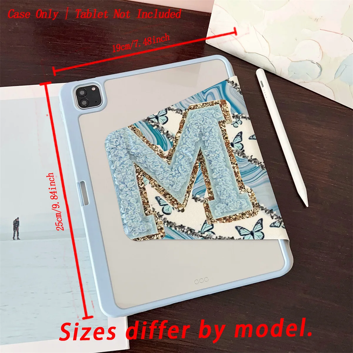 حافظة iPad بتصميم M كبير باللونين الأزرق والذهبي لهاتف Apple iPad Pro 12.9 Air 5 Mini 6 9th Gen غطاء نحيف مضاد للخدش