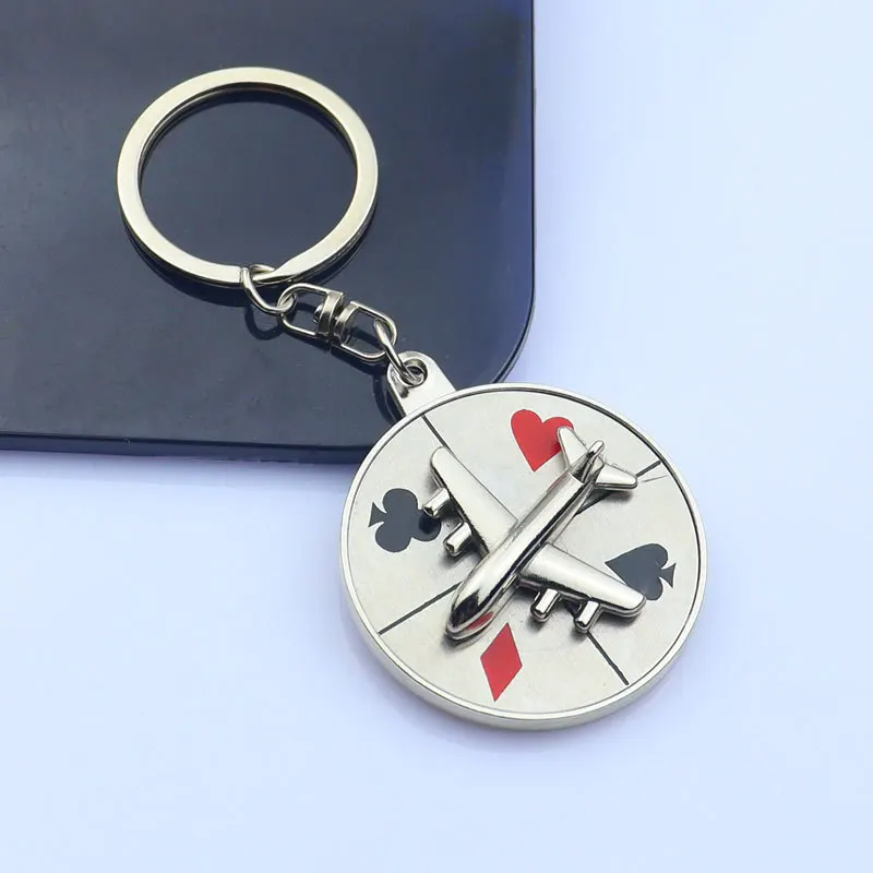 Creative Spinning Keychain Set - Metal Roulette Wheel & Aircraft Compass Pendant, Cool Fidget Toy for Car Bag Decoration