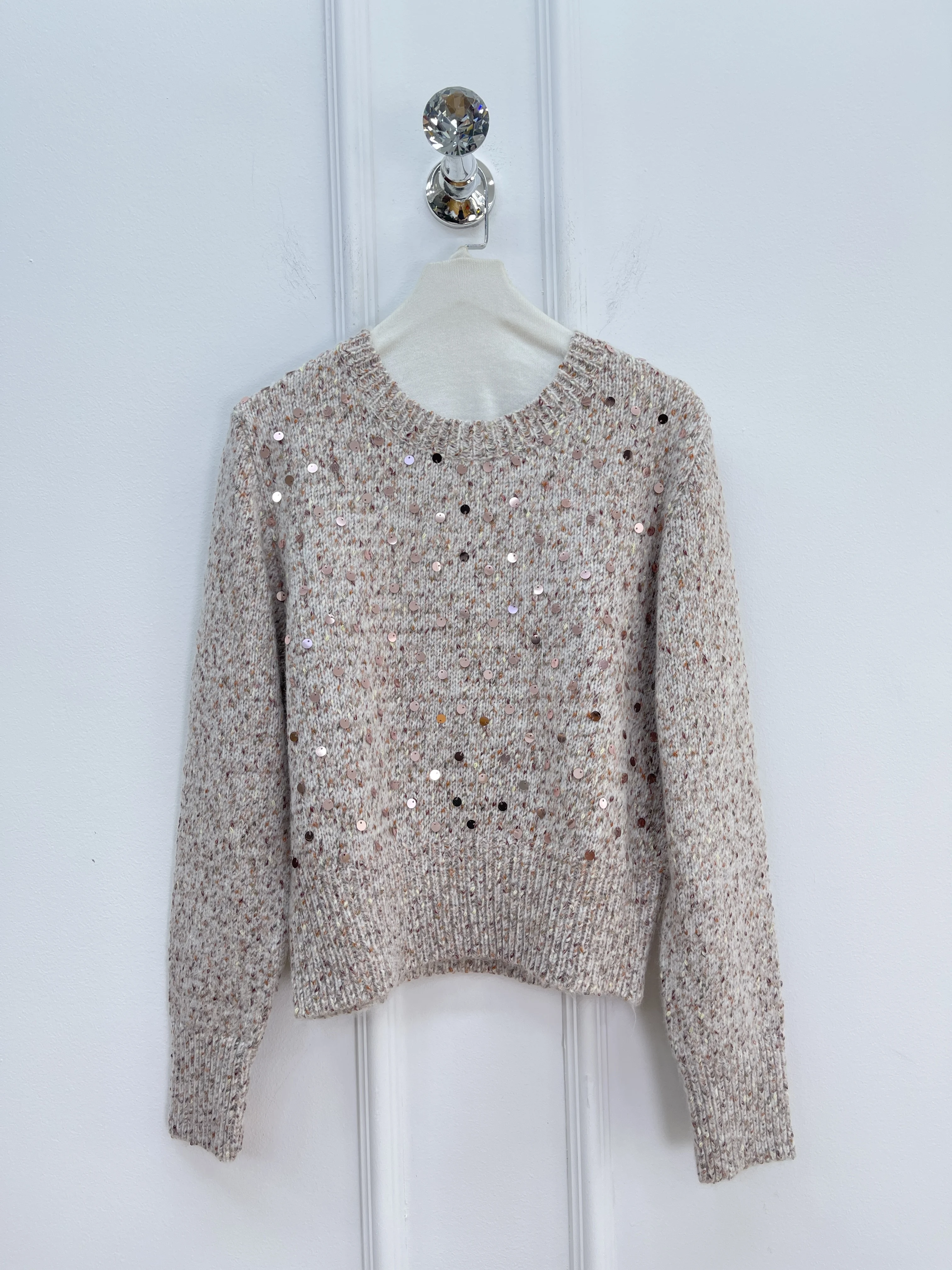 เสื้อสเวตเตอร์ไหมพรมปักเลื่อมลายดอกไม้คุณภาพสูงสำหรับผู้หญิง สไตล์เรโทร แบบครอป หนา