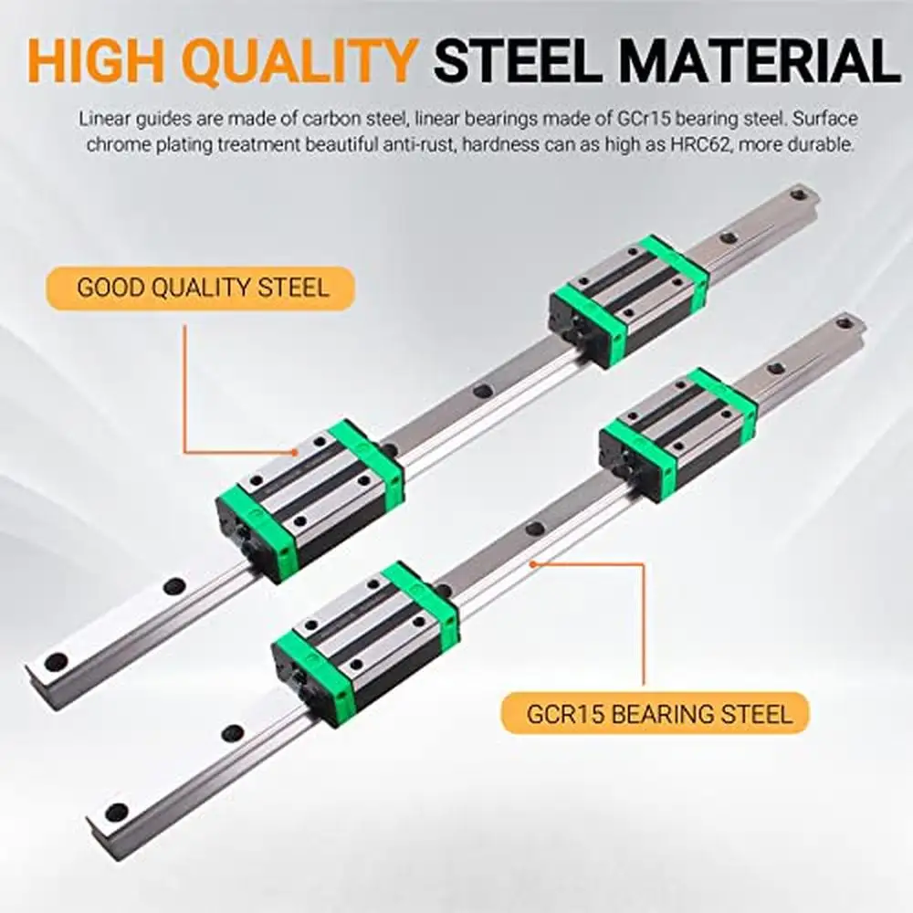 Linear Guide Rail Set HGR20-800mm HGH20CA Bearing Blocks x2 High Load Capacity Low Noise Chrome Plated Steel CNC Precision Slide