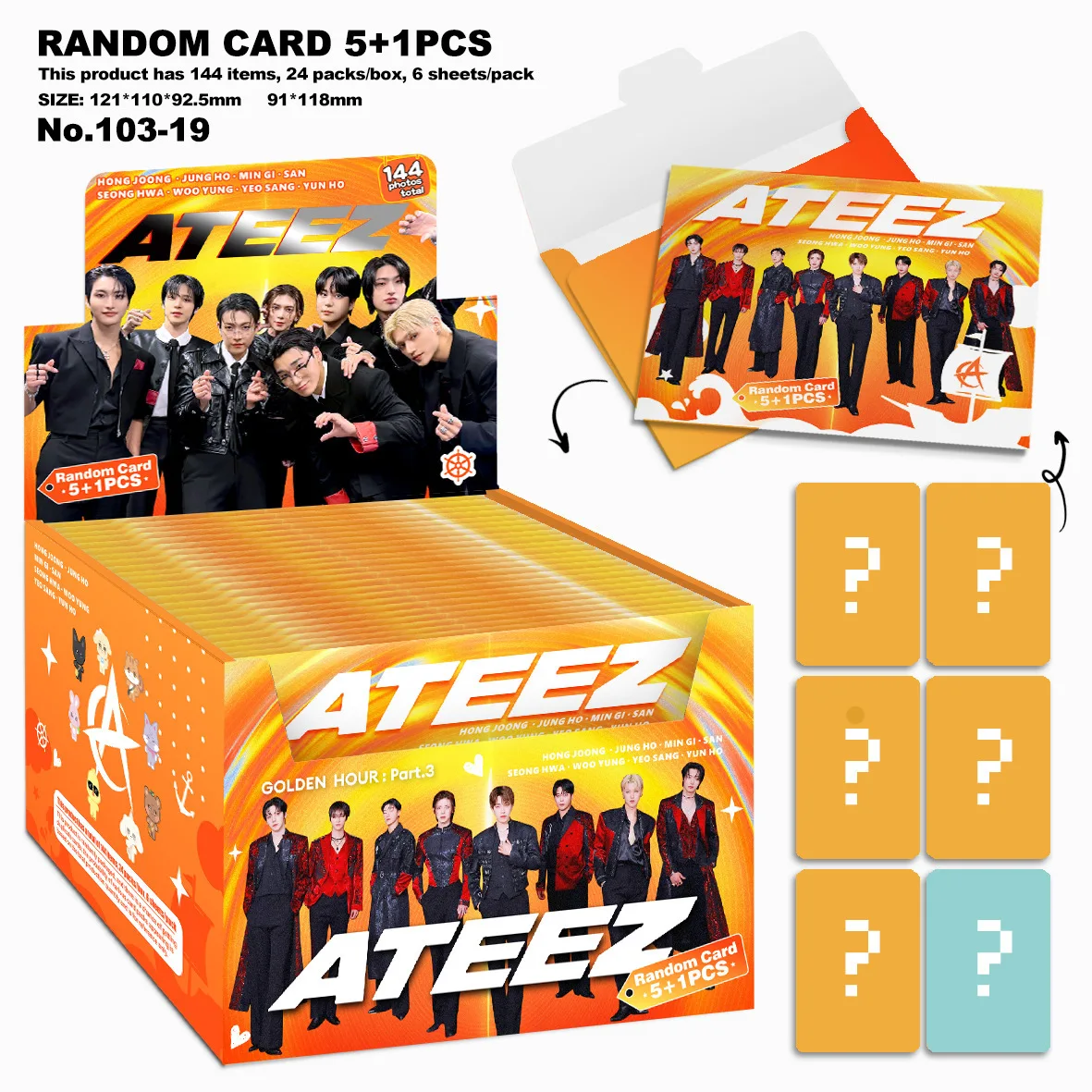 

KPOP ATEEZ GOLDEN HOUR:Part.3 Laser Card 24 Packs 144 Pcs Hongjoong Seonghwa Yunho Yeosang San Fans Collection Gift LOMO Card