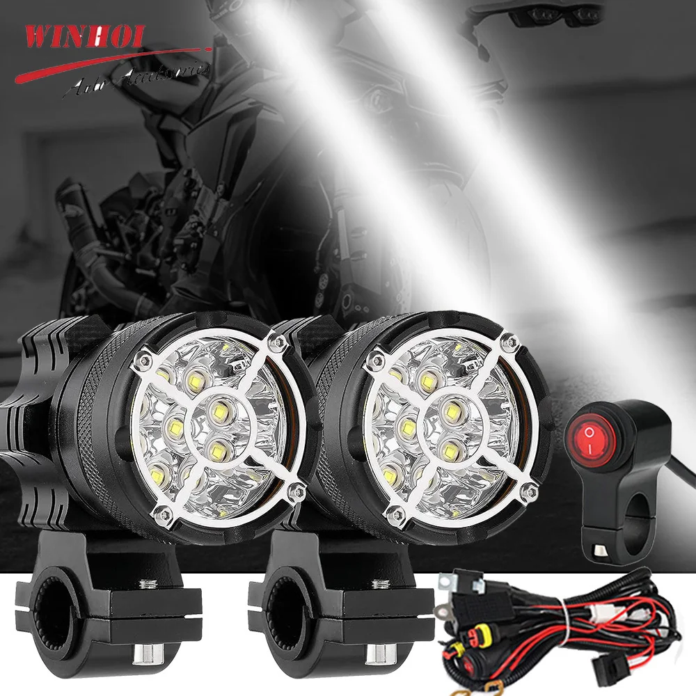 

Motorcycle LED Lights 6000K Moto Spotlights Driving Fog Light Auxiliary Motorcycle Lights LED Pods Light Wiring Harness Switch