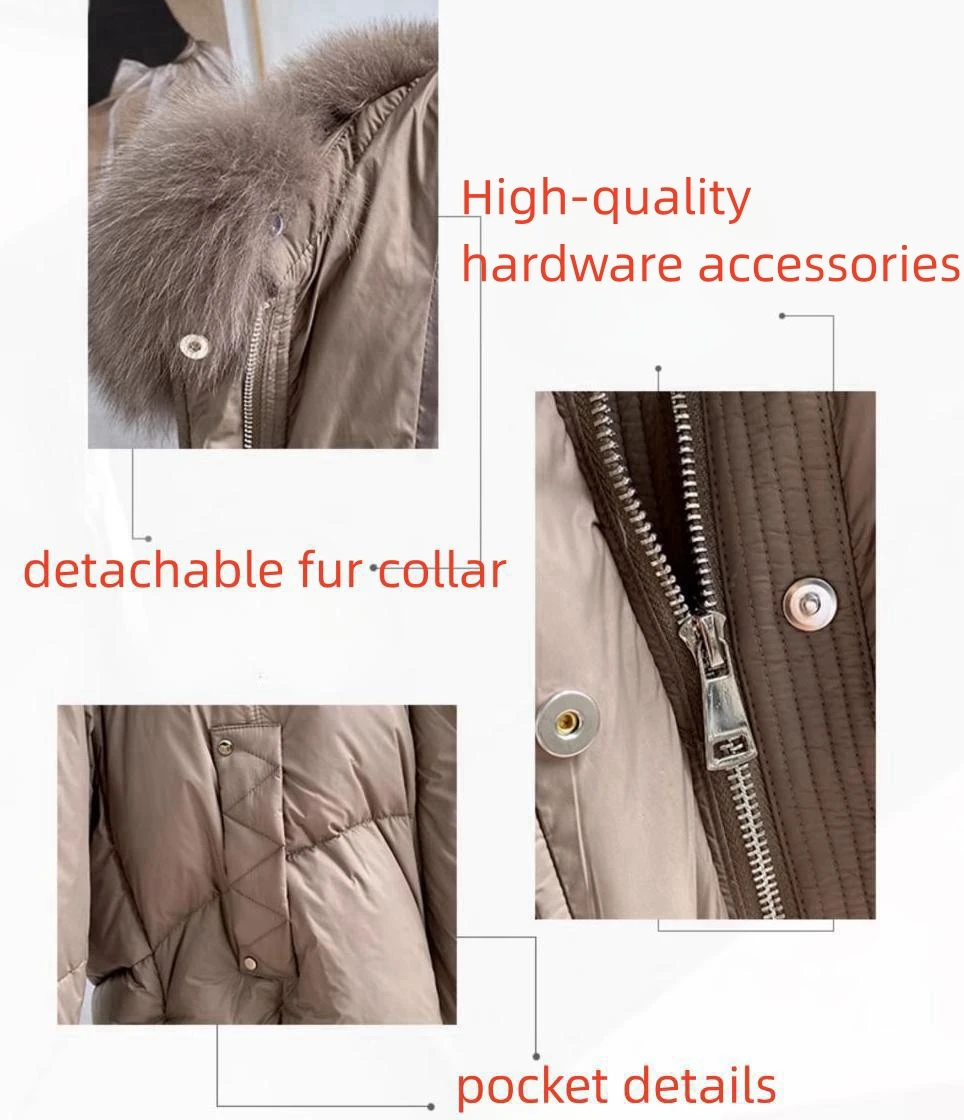 Big Faux Fox Fur Collar Outerwear Women Natural Thick Warm Duck Down Coat Short Streetwear Loose 2024 Winter Fur Jacket