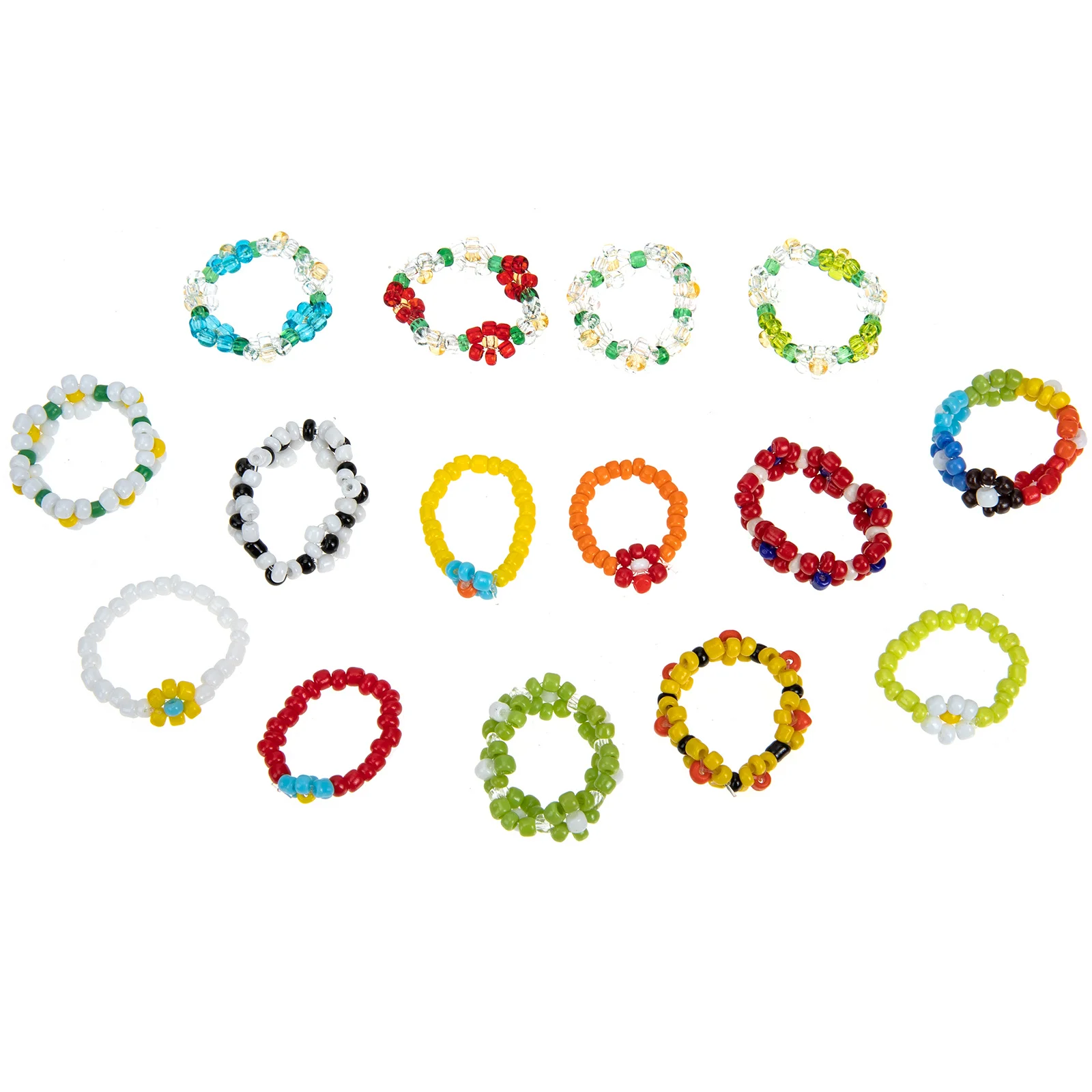 

15pcs Flower Rings For Teen Girls Beaded Ring Jewelry Aesthetic Finger Rings Women Wedding Party Gifts Adjustable Fashion