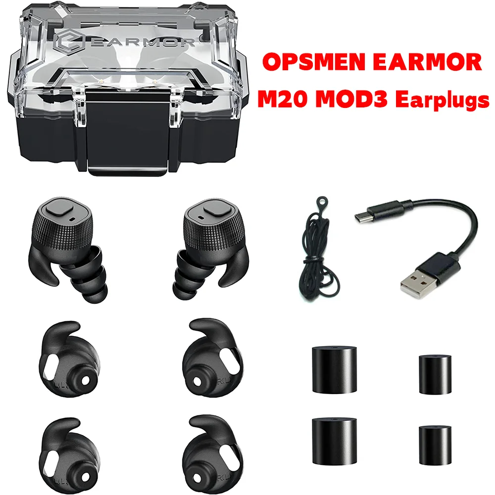 EARMOR M20 MOD3 Electronic Earplugs Headset Anti Noise Ear Plug Noise Canceling for Hunting Silicone Earmuffs Shooting NRR22db