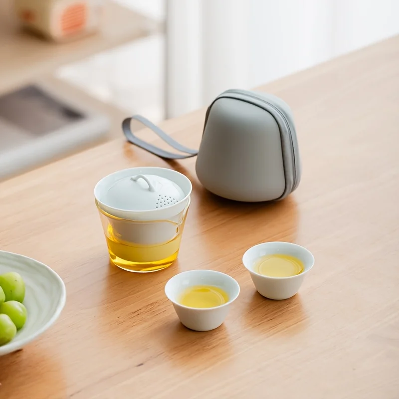 A Set of Handcrafted Ceramic Tea Ware, Suitable for Travel, Outdoor Activities, and Camping, Portable and Creative as a Gift.
