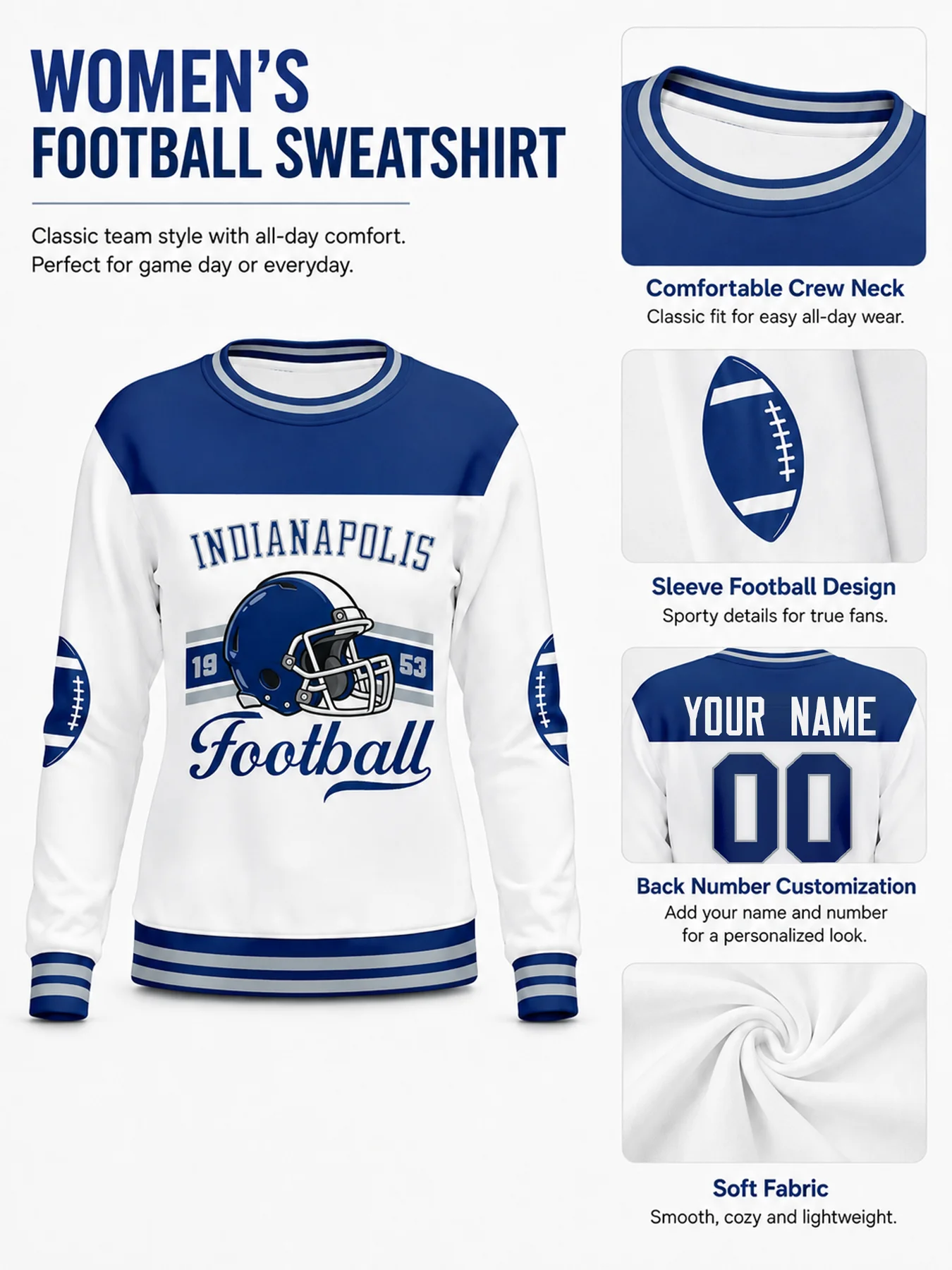 Personalized Indianapolis City Sweatshirt for Women, Custom Name Number Crewneck Sweatshirt, Custom Logo Casual Daily Sweatshirt