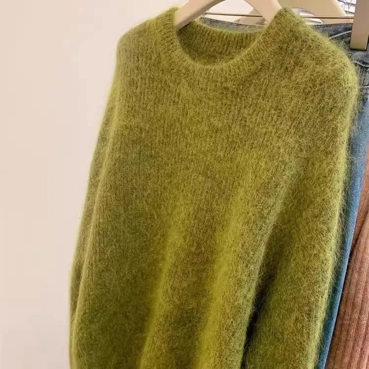 Raccoon Fleece Green Sweater Women's 2025 New Autumn/winter Super Good-looking, Lazy Style, Chic and Beautiful Top