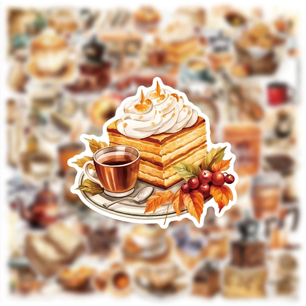 10/30/50pcs Vintage Cafe Coffee Cartoon Stickers Creative Graffiti Sticker Decoration Water Bottle Fridge Phone Decals Wholesale