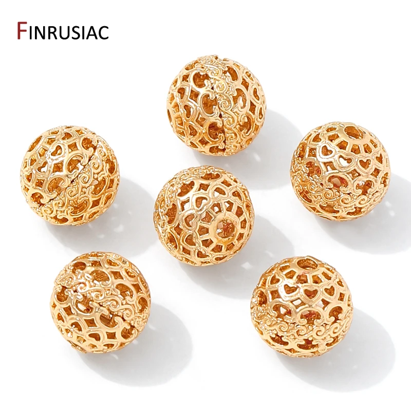 8/10 مللي متر 14K مطلية بالذهب النحاس جولة الجوف خزر عازل ، فاصل للخرز ، نمط القلب الخرز DIY بها بنفسك مستلزمات صناعة المجوهرات #2