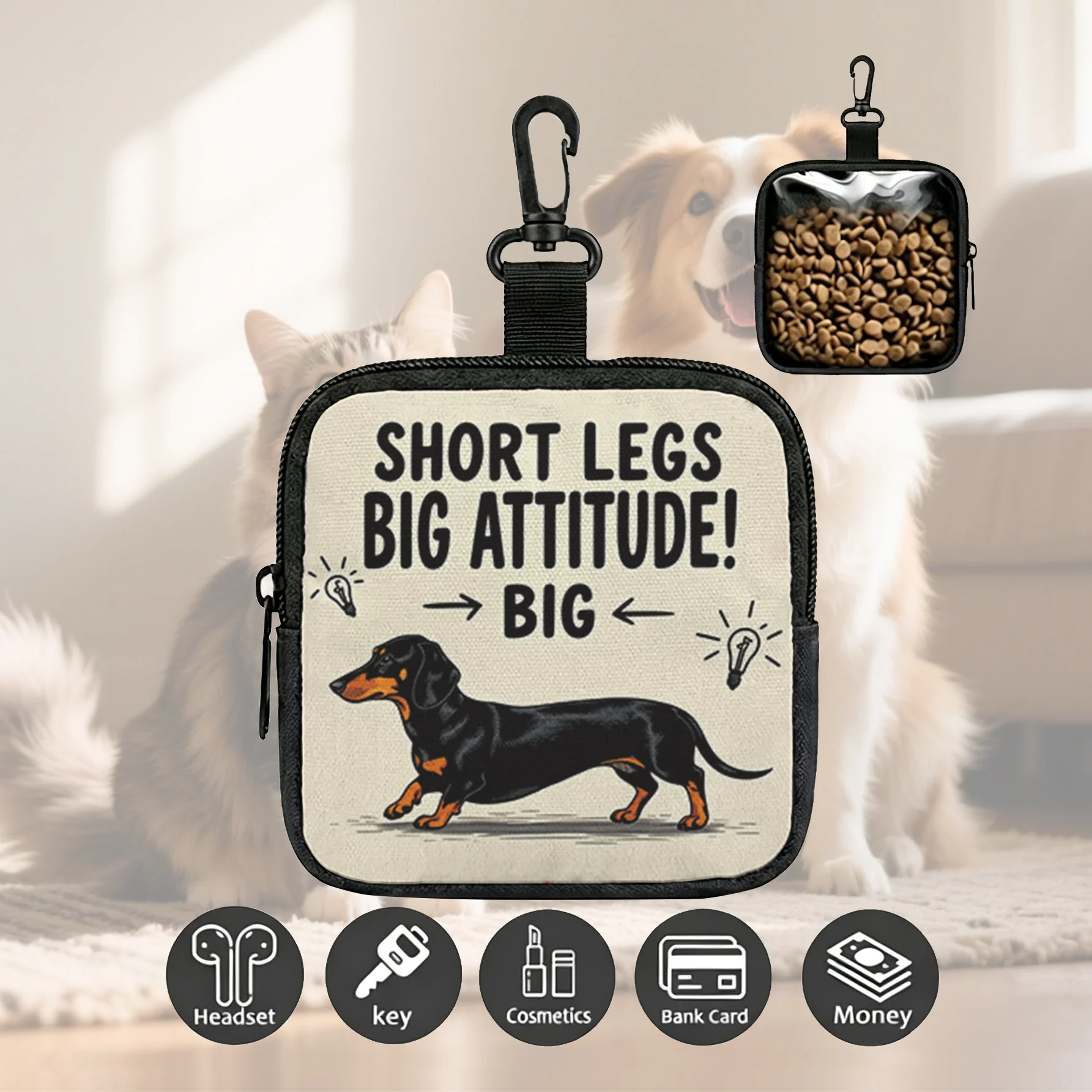 Slogan Dachshund Print Pet Treat Pouch Portable Outdoor Dog Walking Storage Bag